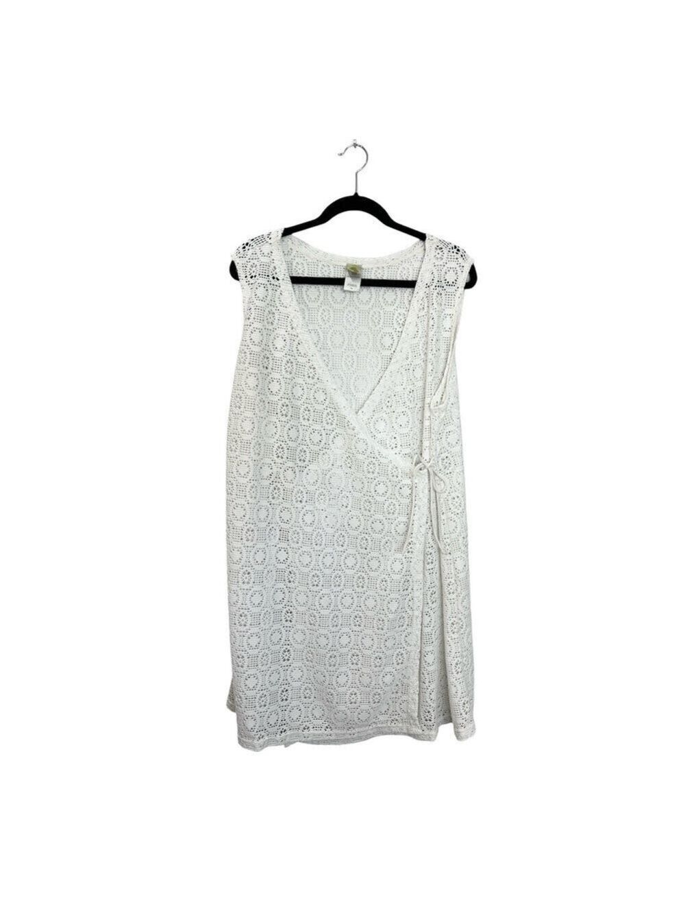 Islander white mesh crochet wrap swim cover up dress XL